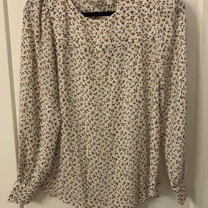Loft White Blouse with Pink/Maroon Floral Detail, T-Back style, size S. MOVING!!